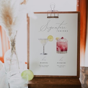 Wedding Signature Drinks Sign, Printable Cocktail Bar Menu Template, Signature Cocktail Sign, Wedding Bar Menu Sign, His and Hers Bar | MAYA