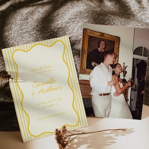 Moderne pastellgelbe Hochzeitseinladung, Minimalistische Hochzeitsankündigung, Digitaler Download, Pastell-Hochzeitseinladung | JUNI