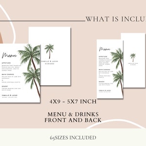 Printable Wedding Menu, Bridal shower Menu, Destination Wedding Menu Template, Baby Shower Menu, Birthday Menu, Editable Template PALM image 5