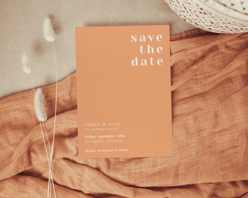 Colorful Wedding Save the Date, Coral Pink and Peach Orange Save The Date, Colorful Wedding Template, Modern Invitation Template POPPY image 1