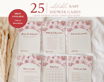 Ciao Baby Shower Games Bundle, Editable Italian Baby Shower Templates, Red and White Printable Game Pack, Baby Shower Signs and Cards | BAMB