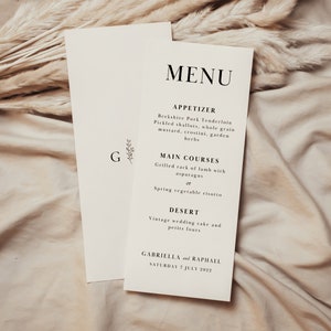 Menu mariage minimaliste template, menu diner template, menu dîner noir et blanc, menu template, menu mariage noir et blanc, MIA