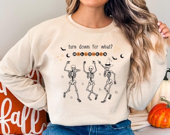 Tanzendes Skelett Sweatshirt, Halloween Sweatshirt, Turn Down For Was Halloween Party Shirt, Skelett Sweatshirt, Herbst Sweatshirt