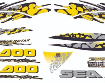 SEADOO SPEEDSTER 1997 GRAPHICS /decal / Sticker Kit black ,yellow ,grey custom
