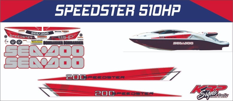 SEADOO SPEEDSTER 200 2004 - 2007 510 HP Graphics /decal / Sticker Kit Red image 1
