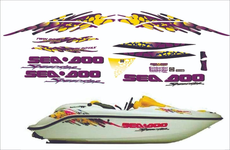 SEADOO SPEEDSTER 1996 GRAPHICS /decal / Sticker Kit purple, blue ,yellow image 1