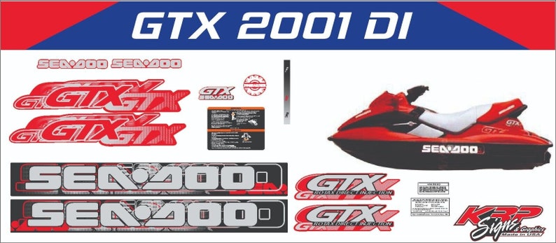 Kit de gráficos/decalques/adesivos SEADOO GTX 2001 DI vermelho personalizado imagem 1