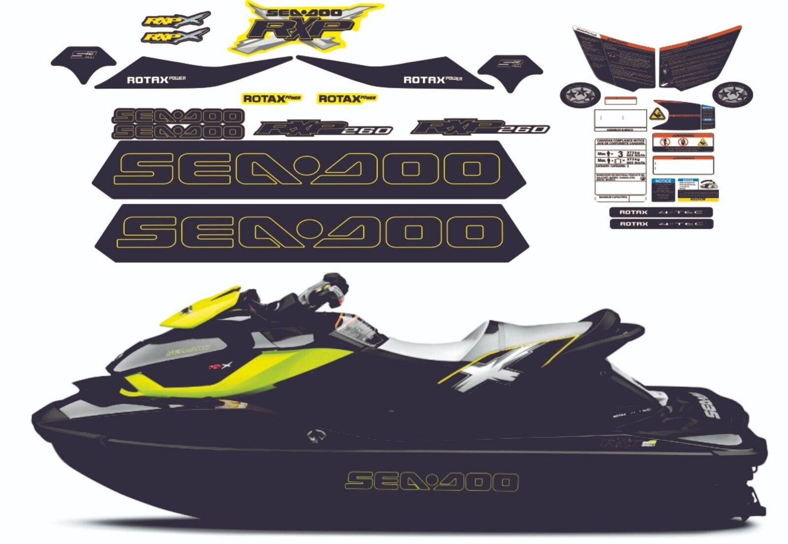 2012 Rxp X SEADOO RXP X 260 2012 Graphics / Decal / Sticker Kit Black & Yellow - Etsy