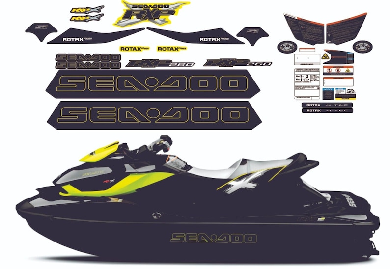 SEADOO RXP X 260 2012 Graphics / Decal / Sticker Kit Black & Yellow image 1