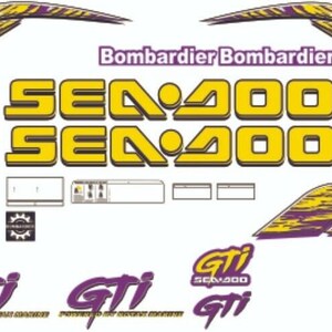 Kit adesivi/grafiche/decalcomanie SEADOO GTI 1999 viola e giallo immagine 2