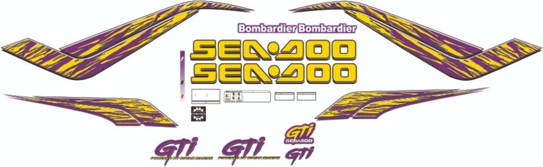 Kit adesivi/grafiche/decalcomanie SEADOO GTI 1999 viola e giallo immagine 2