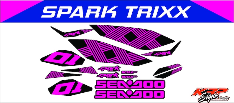 SEADOO SPARK TRIXX Pink & Black Graphics / Decal / Sticker Kit image 1