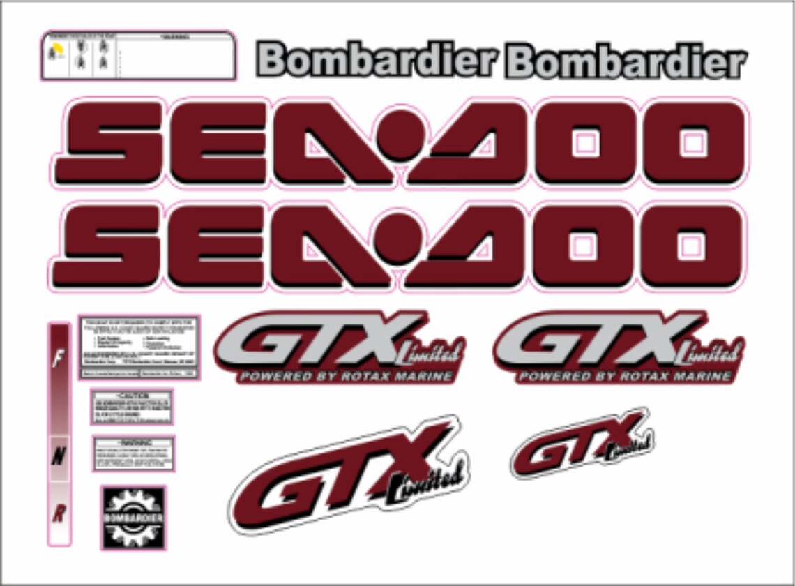 SEADOO GTX 1998 LIMITED Graphics / Decal / Sticker Kit Burgandy - Etsy