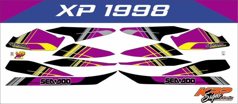 Kit de adesivos/decalques/gráficos totalmente personalizados na cor roxa para SEADOO XP 1998 imagem 1