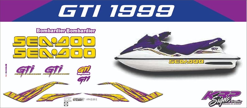 Kit adesivi/grafiche/decalcomanie SEADOO GTI 1999 viola e giallo immagine 1