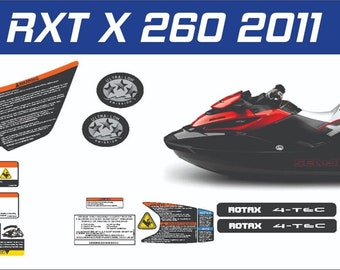 SEADOO RXT X 260 2011 Graphics / Decal / Sticker Kit Red Blk Warning Decals Only