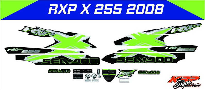 Kit de gráficos/calcomanías/pegatinas para SEADOO RXP X 255 2008, negro y verde lima imagen 1
