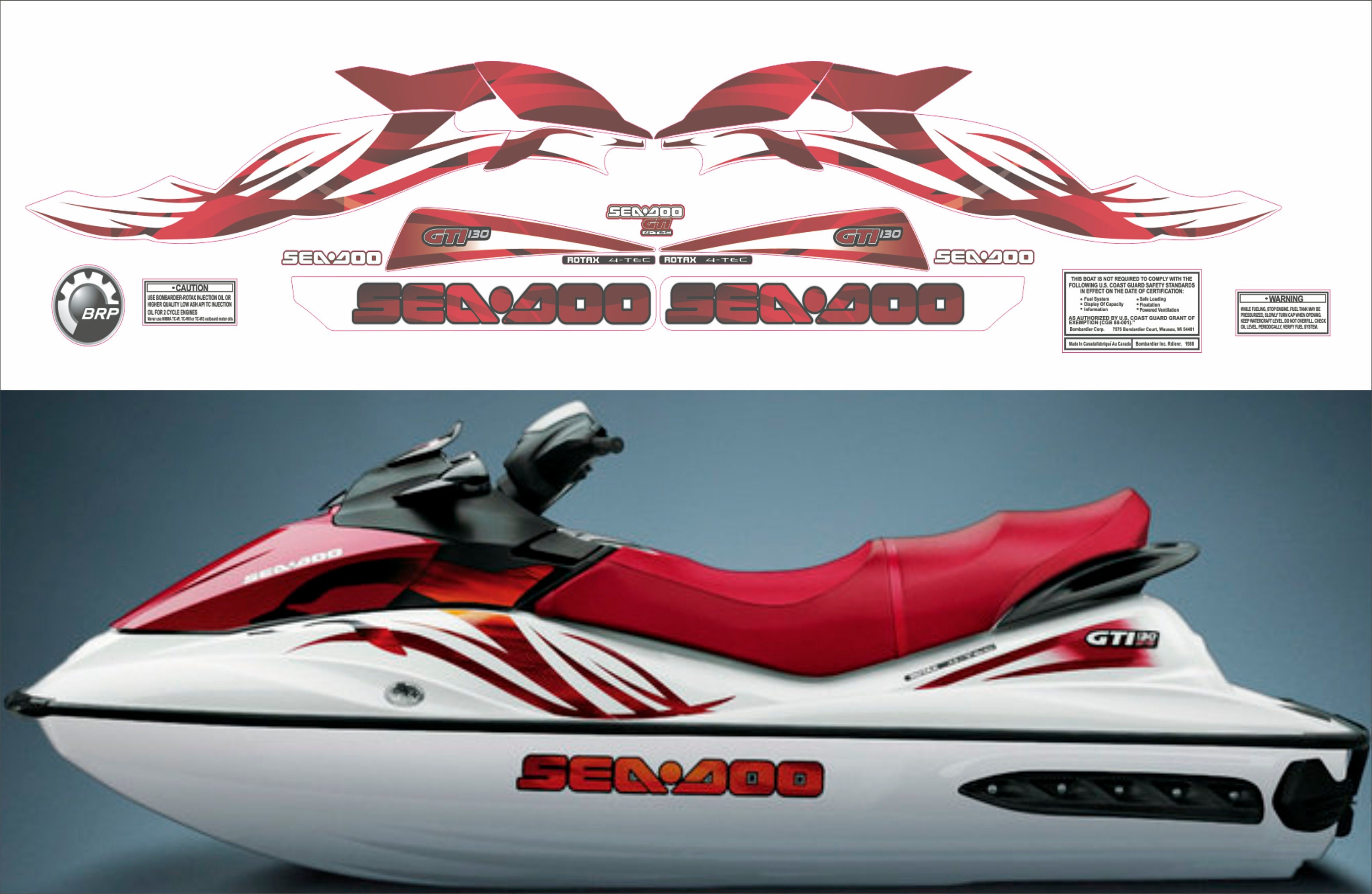 Stickers set for sea doo gti 130 model 2010 graphics decals kit