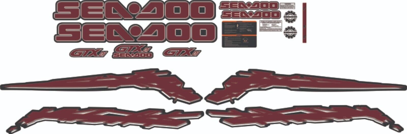 SEADOO GTX 2002 DI 4 Tec Graphics / Decal / Sticker Kit Burgandy