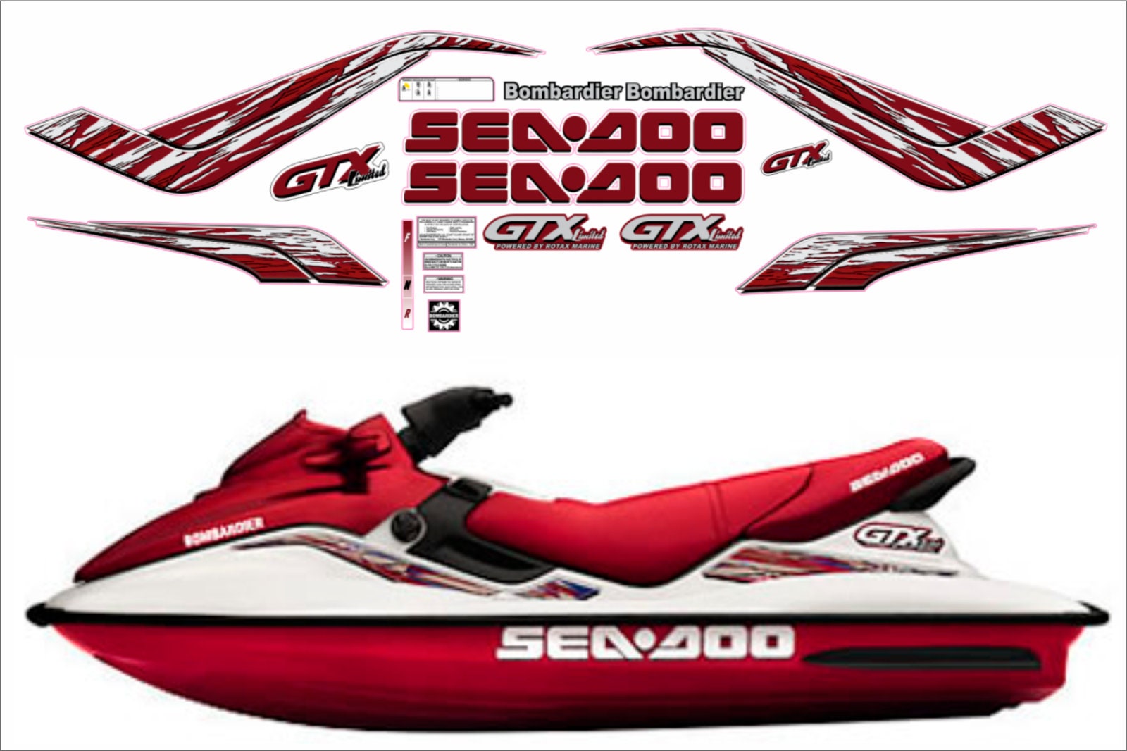 SEADOO GTX 1998 LIMITED Graphics / Decal / Sticker Kit Burgandy - Etsy