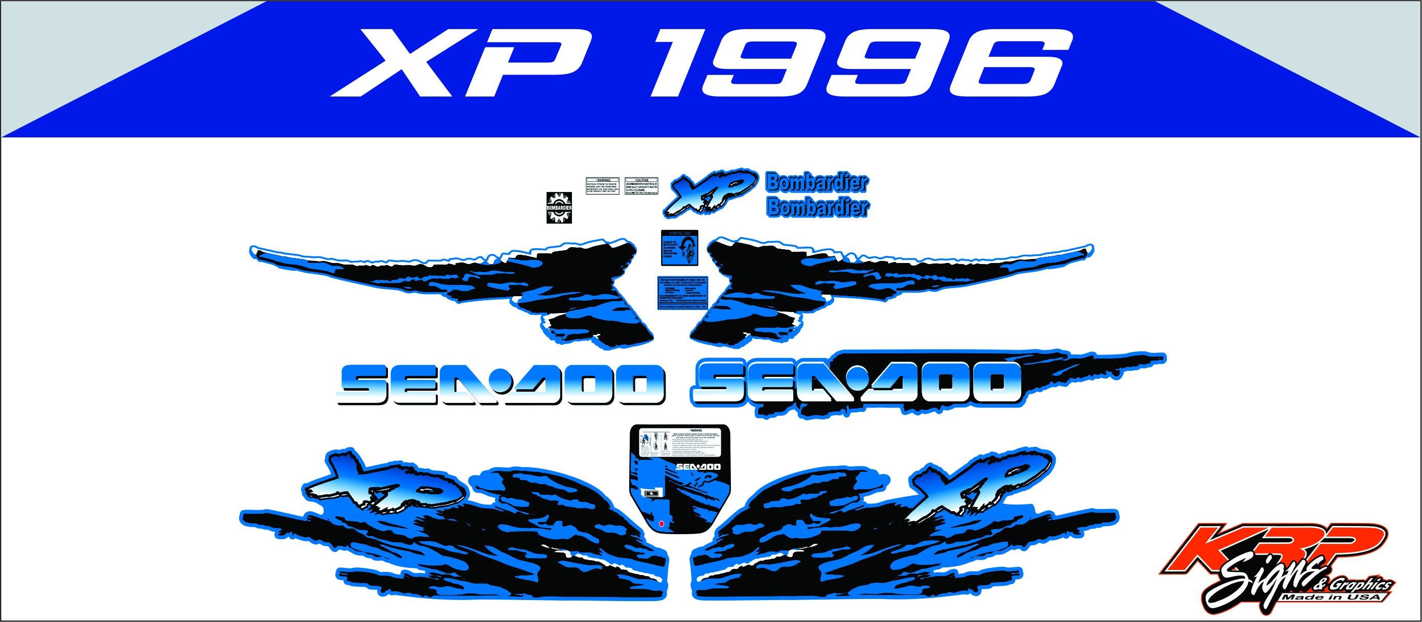 SEADOO XP 1996 Graphics / Decal / Sticker Kit CUSTOM Black & Blue