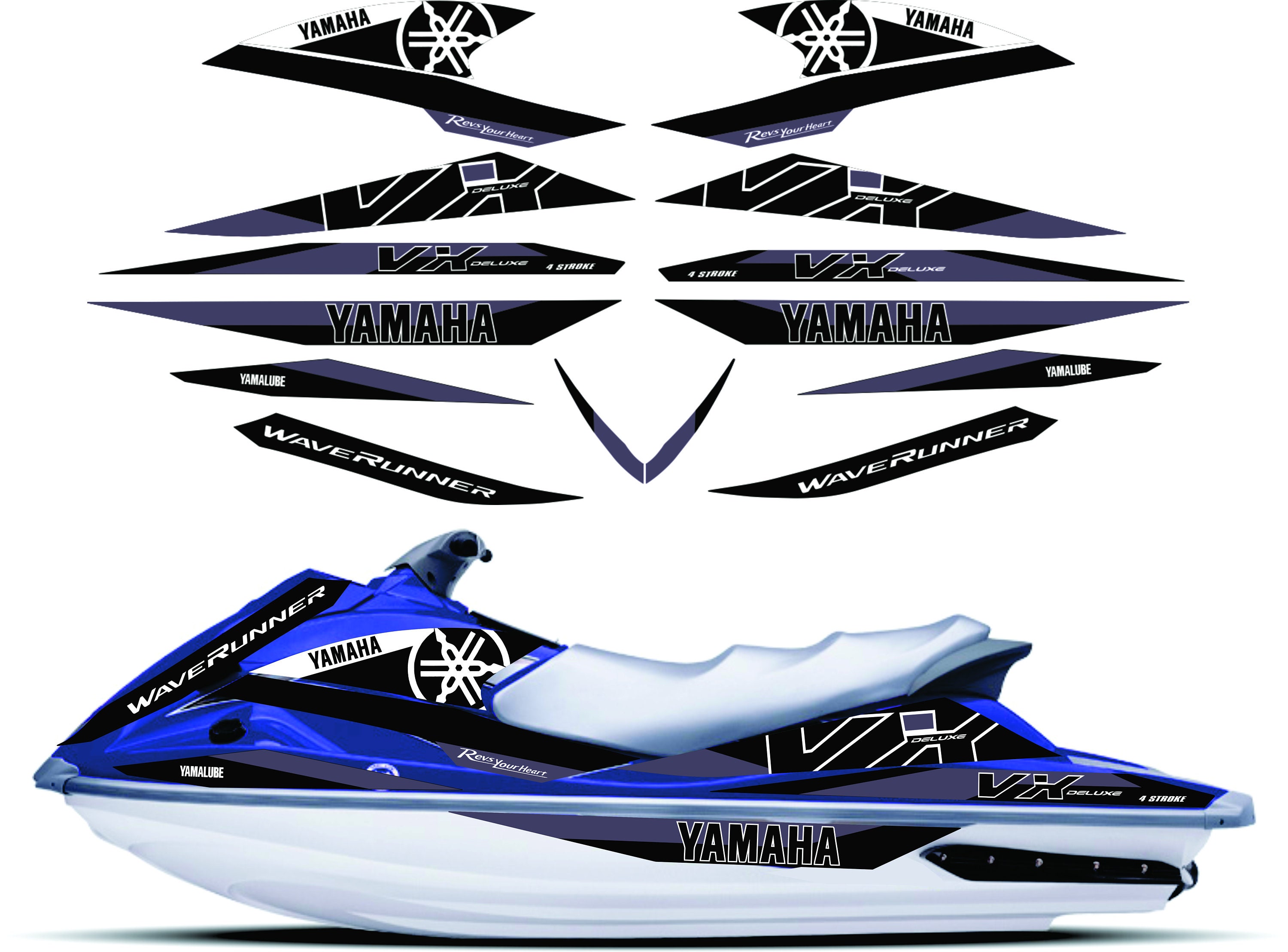 Waverunner VX Deluxe 2005 - 2009 blauwe set met afbeeldingen/stickers/stickers