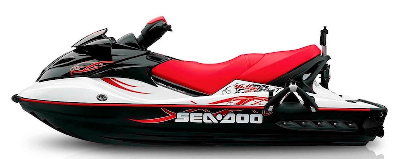 May include: A white and black Sea-Doo jet ski with red accents and the text "Sea-Doo" and "Up Shift" on the side.