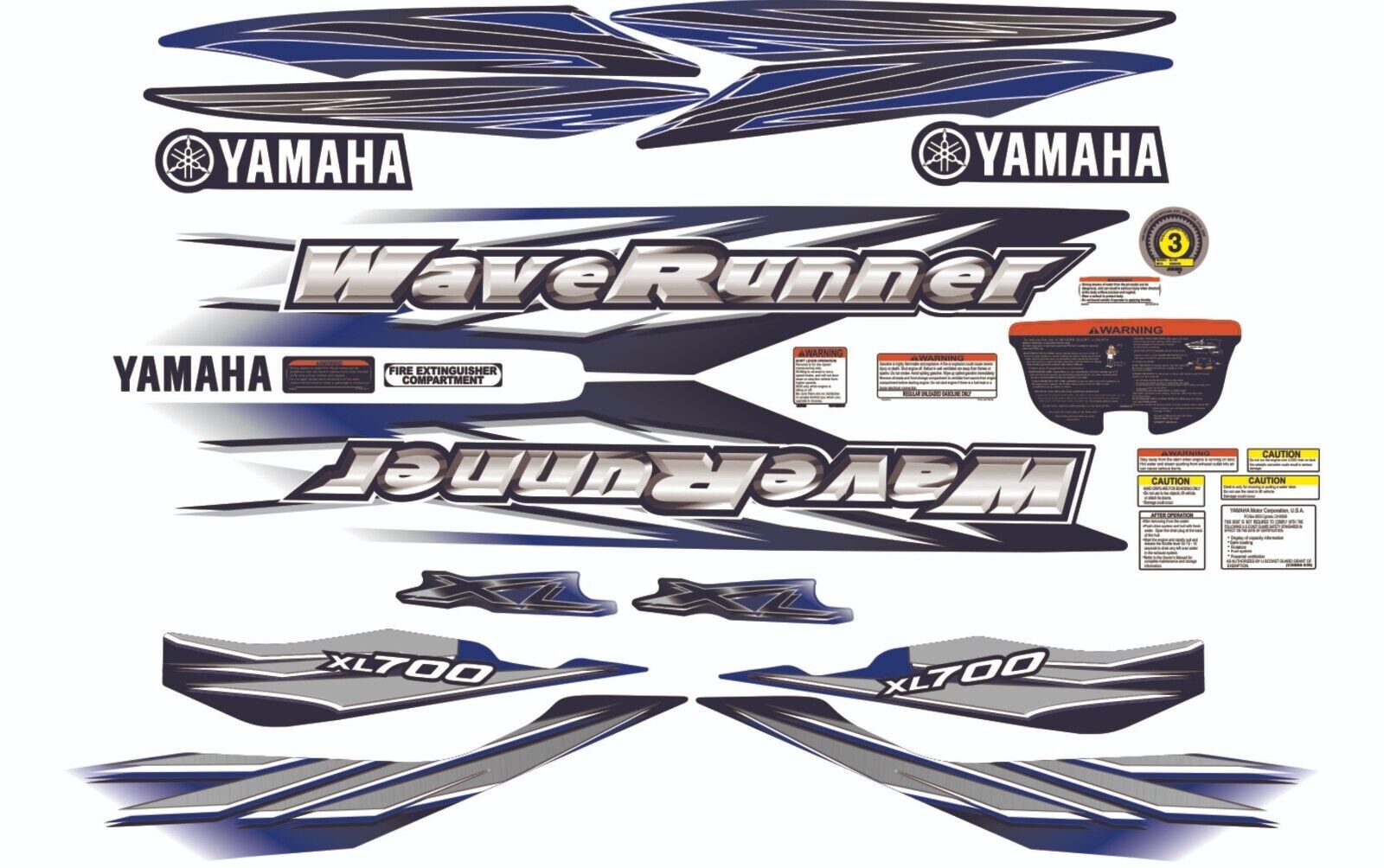YAMAHA WAVERUNNER XL 700 2000 Graphics / Decal / Sticker Kit Blue