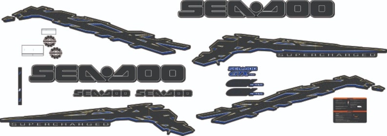 Kit de gráficos, calcomanías y pegatinas para SEADOO GTX 2003 en negro y azul imagen 1