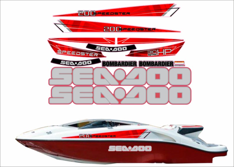 SEADOO SPEEDSTER 200 2004 - 2007 510 HP Graphics /decal / Sticker Kit Red image 2