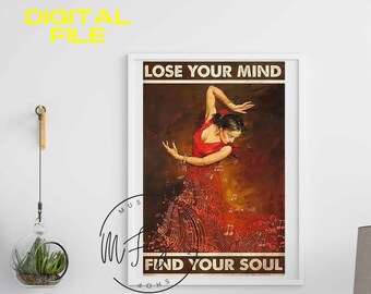 Music Vintage Poster, Lose Your Mind Find Your Soul Vintage Print, Music Retro Poster, Music Wall Art, Music, Digital, music poster vintage