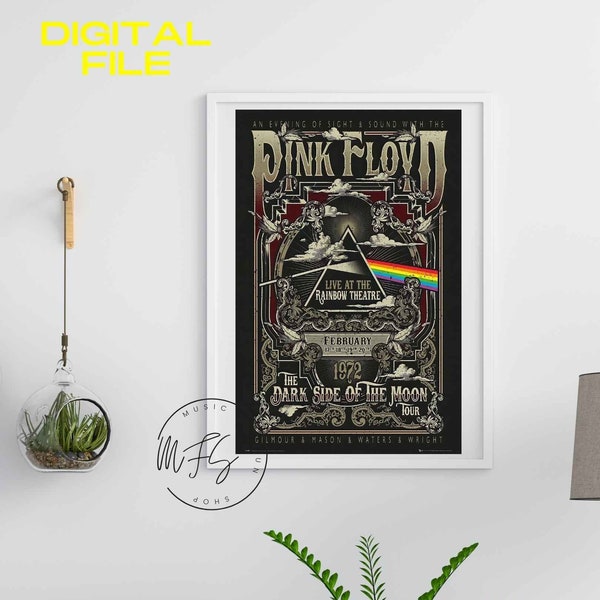 Pink Floyd The Dark Side Of The Moon Tour - Vintage Movie Poster, Vintage Music Poster, Bedroom Wall Decor,  digital, music poster vintage