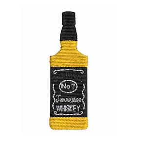 May include: A black and yellow embroidered patch of a whiskey bottle with the text "No. 7 Tennessee WHISKEY".