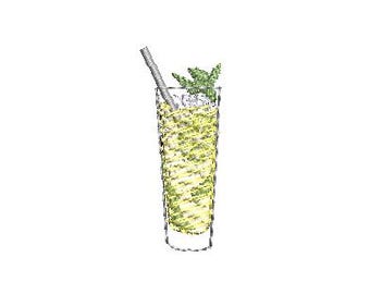 Mini Mojito Embroidery File cocktail napkin gift hostess gift idea