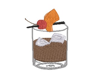 Rocks Glass Embroidery File Bar theme gift cocktail napkin set houseware linen craft manhattan old fashioned
