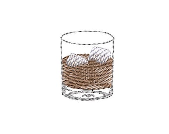 Mini Rocks Glass Embroidery File Bar theme gift cocktail napkin set houseware linen craft manhattan old fashioned