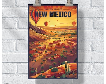 New Mexico Enchantment Land Poster, New Mexico Travel Print, United States Retro Wall Art, US New Mexico Gift