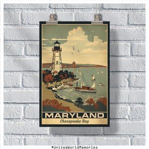 Maryland Reise Poster, ChesaPeak Bay Poster, Maryland Vintage Poster, Wand-Dekor, Zustand Poster, Maryland Print, Maryland Retro Art
