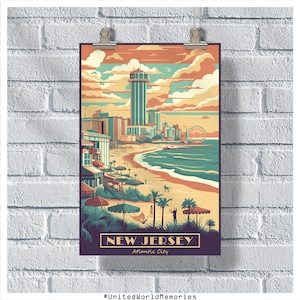 Pôster de viagem de Nova Jersey, pôster de Atlantic City, pôster vintage de Nova Jersey, decoração de parede, impressão de Nova Jersey, pôster retrô de Nova Jersey, pôster de NJ