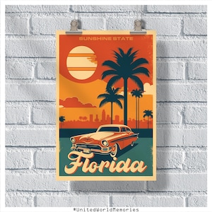 Poster di viaggio della Florida, Florida Sunshine State Poster, Poster vintage della Florida, Decorazione della parete, Poster dello stato, Stampa della Florida, Poster retrò della Florida