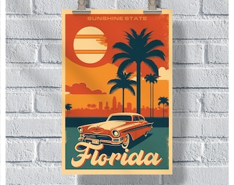 Florida Travel Poster, Florida Sunshine State Poster, Florida Vintage Poster, Wall Decor, State Poster, Florida Print, Florida Retro Poster