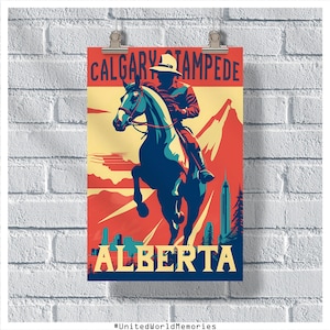 Alberta Travel Poster, Calgary Stampede Poster, Canada Poster, Alberta Retro Poster, Wall Decor, Canada Art, Alberta Print