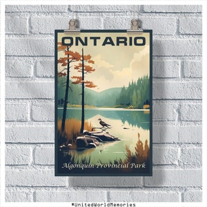 Cartel de viaje de Ontario, cartel del parque provincial de Algonquin, cartel de Canadá, cartel vintage de Ontario, decoración de la pared, arte de Canadá, impresión de Ontario