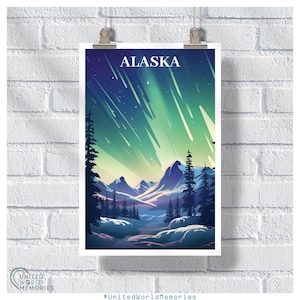 Nordlichter über Alaska Poster, Alaska Reisedruck