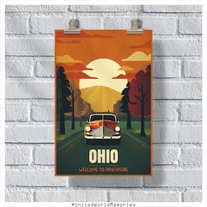 Poster di viaggio dell'Ohio, Poster di benvenuto in Ohio, Poster vintage dell'Ohio, Decorazione della parete, Poster di stato, Stampa dell'Ohio, Poster retrò dell'Ohio, Arte della parete dell'Ohio