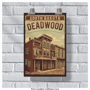 South Dakota Travel Poster, Deadwood Poster, SD Poster, Wall Decor, South Dakota Print, South Dakota Retro Poster, SD Gift, SD Deadwood Gift