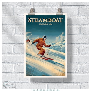 Steamboat Ski Resort Vintage Charm Poster, Colorado Ski Resort Print, Snowboarding Wandkunst, Steamboat Ski Geschenke