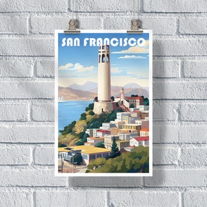 San Francisco Coit Tower Travel Poster, United States Poster, San Francisco Vintage Retro Print, US Wall Art, SF poster