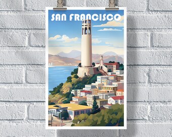 San Francisco Coit Tower Travel Poster, United States Poster, San Francisco Vintage Retro Print, US Wall Art, SF poster