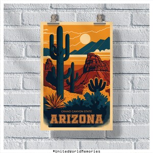 Poster di viaggio dell'Arizona, Poster dello stato del Grand Canyon, Poster vintage dell'Arizona, Decorazione della parete, Poster dello stato, Stampa dell'Arizona, Poster retrò dell'Arizona